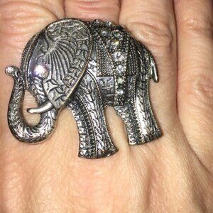 Bohemian Stretch Pewter Elephant Ring Adjustable Everyday Costume Jewelry Ethnic